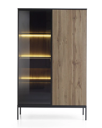 104 cm černá / dubová vitrína wotan se zásuvkou moderní tvar stylové provedení obývacího pokoje systém push to open