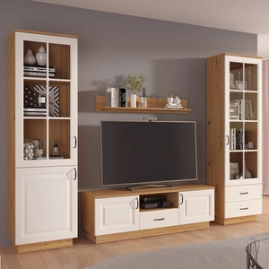 Nástěnná skříňka Scandi dub artisan / bílá klasický design nástěnné skříňky do obývacího pokoje stylové frézované fronty kovové úchyty