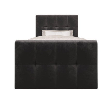 Šedá kontinentální postel Manhattan 100x200 v moderním skandinávském stylu s čalouněným čelem a nohou postele s úložným boxem