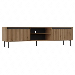 RTV Osaka 179 cm dub evoke / černá jednoduchá skříňka v módních barvách ideální pro interiéry v japonském stylu vkusné drážkované čelo