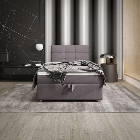 Kontinentální postel Fresno 100x200 šedá v moderním skandinávském stylu s čalouněným čelem postele s úložným boxem