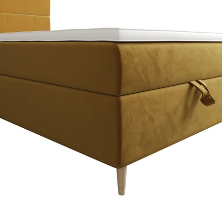 Kontinentální postel Bing 100x200 hořčice v moderním skandinávském stylu s čalouněným čelem postele s úložným boxem