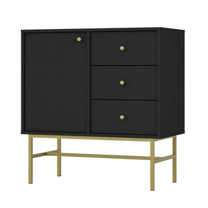 Komoda Kioto III 84 cm černá grafitová moderní design decentní zlaté úchyty kovový rám ideální komoda do obývacího pokoje