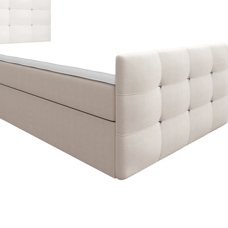 Béžová kontinentální postel Kansas 90x200 v moderním skandinávském stylu s čalouněným čelem a podnožkou