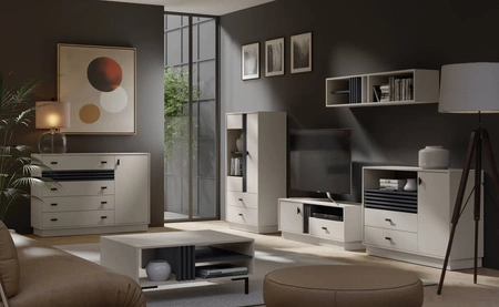 Komoda se zásuvkami Estan 135 cm béžová / antracitová moderní designový nábytek kvalitní zpracování hrany komody zakončené speciální dýhou