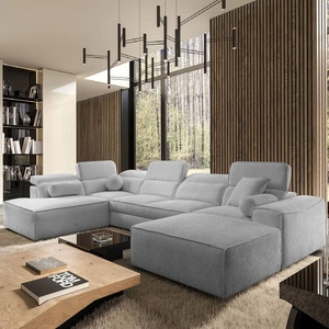 Rohová sedací souprava s funkcí spaní Viano VI světle šedá pravé provedení rohová sedací souprava pro moderní uspořádání dva kontejnery na lůžkoviny