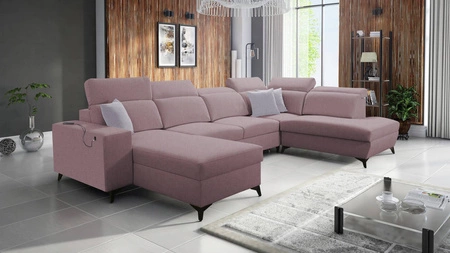 Kelly Sleek VI pohovka na spaní levandulově růžová levá moderní designová rohová pohovka do obývacího pokoje s nastavitelnými opěrkami hlavy