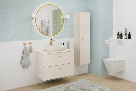 Umyvadlová skříňka Donna Sand 80 cm béžová elegantní nástěnná skříňka s ozdobným lemem zlaté úchyty z kovu