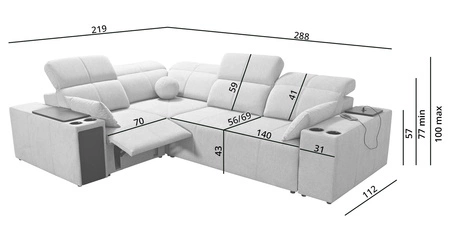 Rohová pohovka s funkcí spaní Tesalia II Lux medová levá pohodlná rohová pohovka s posuvným opěradlem a výsuvnou podnožkou