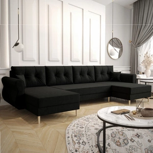 Rohová sedací souprava s funkcí spaní Wilkins U černá pohodlná rohová sedací souprava měkká látka moderní design, který se hodí do každého interiéru