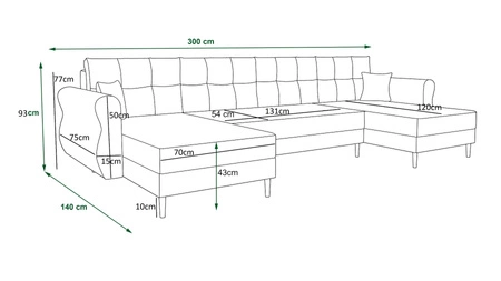 Rohová sedací souprava s funkcí spaní Wilkins U bottle zelená pohodlná rohová sedací souprava z měkké tkaniny s moderním designem, která se hodí do každého interiéru