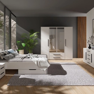 Ložnicová sestava Maxione bílá elegantní a univerzální ložnicový nábytek vkusné černé úchytky kvalitní zpracování