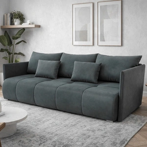 Rozkládací pohovka Selva tmavě šedá funkční pohovka do obývacího pokoje s úložným prostorem na lůžkoviny z látky s plyšovým povrchem