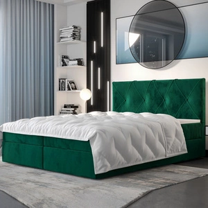 Kontinentální postel Arvada 180x200 lahvově zelená v moderním skandinávském stylu s čalouněným čelem