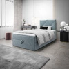 Kontinentální postel Arvada 100x200 tyrkysová v moderním skandinávském stylu s čalouněným čelem postele s úložným boxem