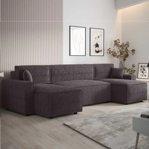 Rohová sedací souprava s funkcí spaní Brandon U Bis grafitový kontejner na lůžkoviny područky látka s výrazným smyčkovým povrchem