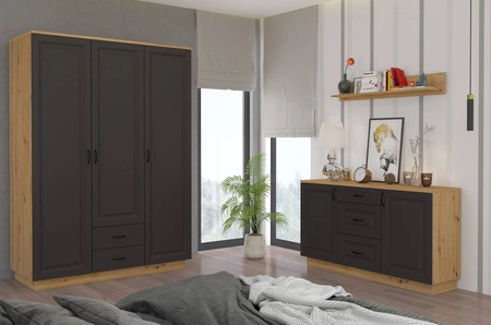 Komoda Styl 150 cm dub artisan / šedý grafit užitková a funkční komoda kovové úchyty stylová frézovaná čela