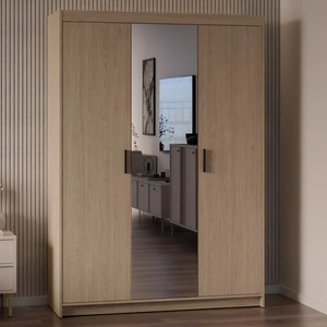 Zrcadlová šatní skříň Rene 133 cm olejovaný dub prostorná šatní skříň do ložnice zvýrazněná přírodními barvami stylové černé úchytky