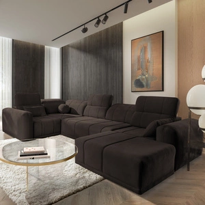 Rohová sedací souprava s funkcí spaní Cetara IV hnědá pravý roh stylový design s posuvnými opěradly dvě nádoby na lůžkoviny