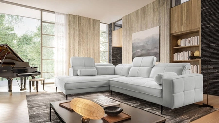 Rohová sedací souprava Samos šedý jasan levá moderní design jednoduchý a stylový korpus, který se hodí do každého interiéru nastavitelné opěrky hlavy
