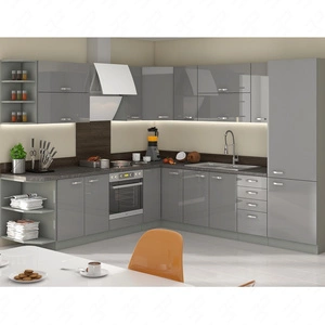 Sestava rohového kuchyňského nábytku Šedá 260x270 cm lesklá čela styl skříněk bude ladit s interiérem každé kuchyně