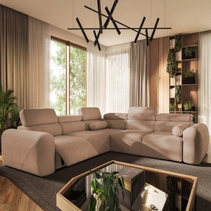 Rohová pohovka s funkcí spaní Cantare III Lux losos levá strana stylová a pohodlná rohová pohovka do obývacího pokoje se zvedací podnožkou