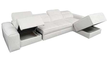 Rohová sedací souprava s funkcí spaní Viano XII šedá pravá Stylová rohová sedací souprava zajímavého tvaru s nastavitelnými opěrkami hlavy Dekorativní polštáře