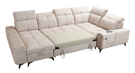 Rohová sedací souprava s funkcí spaní Buffalo IV zelená levá strana stylová rohová sedací souprava se dvěma přihrádkami na lůžkoviny velurová tkanina