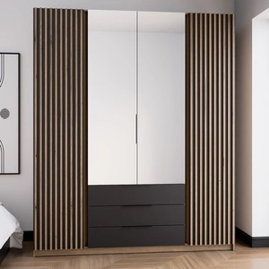 Šatní skříň se zrcadlem Kastano V 200 cm dub evoke / černá stylové designové dveře šatní skříně zdobené dubovými lamelami evoke 