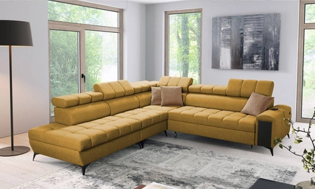 Rohová sedačka s funkcí spaní Bolmso IX hořčice levá pohodlná rohová sedačka do obývacího pokoje se zásuvkovými kontejnery na lůžkoviny stylový design