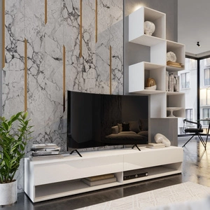 Nestorio bílá / bílý lesk stylový design, který se hodí k jakémukoli interiéru RTV skříňky s možností zavěšení