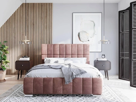 Čalouněná postel Amby 140x200 pudrově růžová Stylová postel s úložným prostorem na lůžkoviny Pohodlný podhlavník zaujme svým elegantním designem