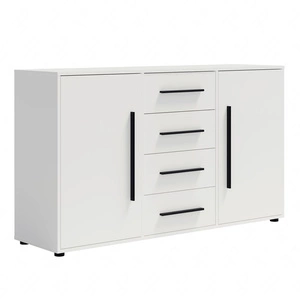 Komoda Maxione 150 cm bílá elegantní a všestranná komoda do ložnice nebo obývacího pokoje vkusné černé úchyty