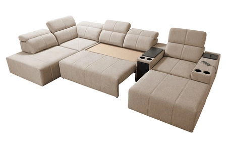 Rohová sedací souprava s funkcí spaní Tesalia V mint pravá komfortní rohová sedací souprava se zásuvkou a funkcí posuvného opěradla