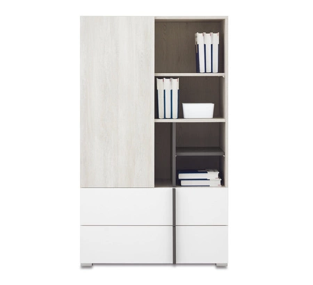 Remona nízká knihovna 80 cm dub wilton bílý / bílá knihovna se zásuvkami do pokoje pro mládež moderní design