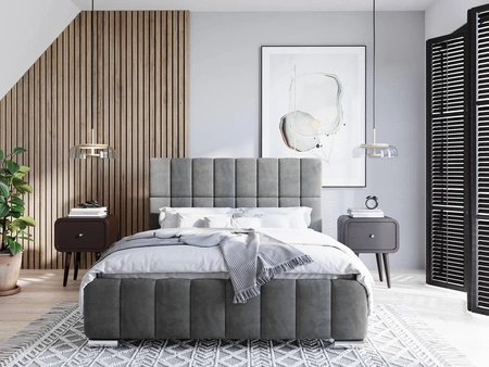 Čalouněná postel Amby 160x200 šedá stylová postel s úložným prostorem na lůžkoviny pohodlný podhlavník zaujme svým elegantním designem