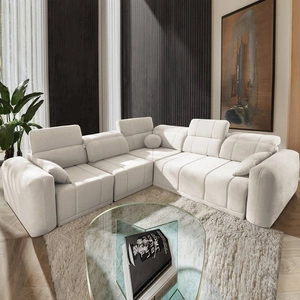 Rohová sedačka s funkcí spaní Cetara III krémová levá ergonomická rohová sedačka s posuvným opěradlem a nastavitelnými opěrkami hlavy