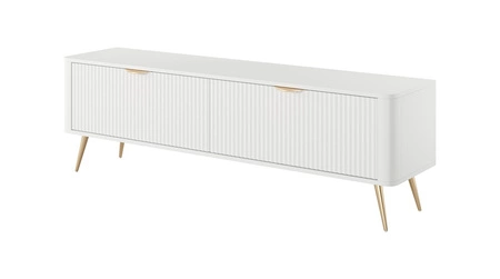 RTV skříňka Lante 163 cm bílá designová TV skříňka v módním stylu zaoblené hrany masivního vkusného rýhovaného čela