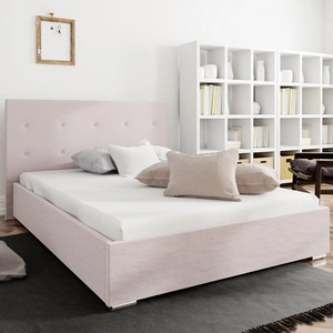 Čalouněná postel Bejar 140x200 pudrově růžová s moderním stylem čela ideální do ložnice
