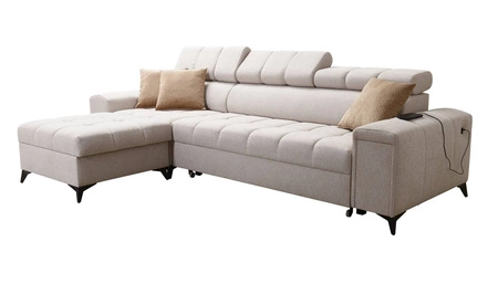 Rohová sedací souprava s funkcí spaní Bolmso hnědá levá rohová sedací souprava se dvěma nádobami na lůžkoviny praktická zásuvka v boční části nábytku