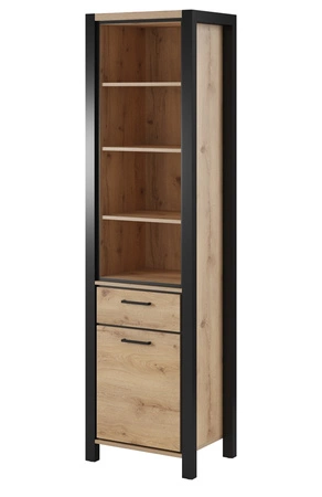 Activ 55 cm dub taurus / černý moderní design kovové úchyty vitrína se zásuvkou v industriálním stylu