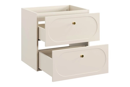 Umyvadlová skříňka Donna Sand 60 cm béžová stylová skříňka s elegantním zaobleným frézováním na čelech zásuvek zlaté kovové úchyty