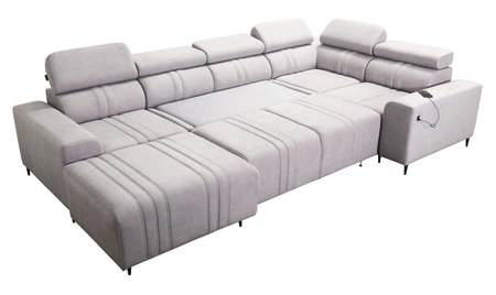 Rohová pohovka s funkcí spaní Castel IV béžová levá stylová rohová pohovka s kontejnery na lůžkoviny a nastavitelnými opěrkami hlavy