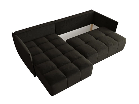 Rozkládací pohovka Oroso graphite levá měkká sametová tkanina s hydrofobním povlakem nádoba na lůžkoviny