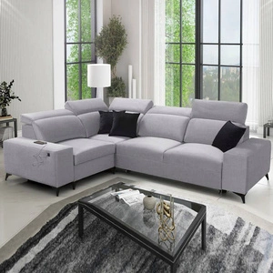 Rozkládací pohovka Kelly Sleek II šedá jasan levá elegantní rohová pohovka do obývacího pokoje z tkané látky