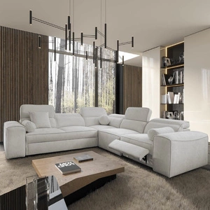 Rohová sedací souprava s funkcí spaní Viano III Lux šedá jasan pravá Moderní rohová sedací souprava s výsuvnou podnožkou s kontejnerem na lůžkoviny