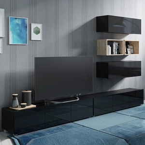 Apulia XXVII nástěnná skříňka lesklá černá / dub artisan extrémně stylová nástěnná skříňka jednoduché jednotky hodící se do každého interiéru