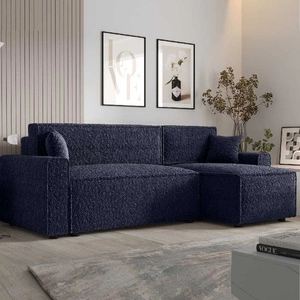 Rohová sedací souprava s funkcí spaní Brandon Bis námořnická modř pravá strana měkká tkanina s charakteristickou smyčkovou povrchovou nádobou na lůžkoviny