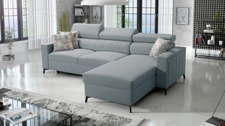 Rohová sedací souprava s funkcí spaní Savona arctic blue pravá elegantní rohová sedací souprava s nastavitelnými opěrkami hlavy dekorativní prošívání 