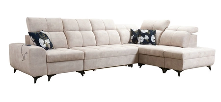 Rohová rozkládací pohovka s funkcí spaní Buffalo XI tmavě béžová pravá rohová rozkládací pohovka se třemi přihrádkami na lůžkoviny velurová tkanina